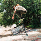 Skateboarder David Gravette Ollie Pole Jam in Austin Texas ditch wearing Ridgemont Flint Skate Shoes