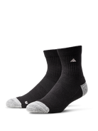 A pair of Ridgemont Staple Quarter Socks Black with light gray toe and heel accents, displayed on a clean white background.