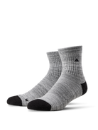 A pair of Ridgemont Staple Quarter Socks Grey with light gray toe and heel accents, displayed on a clean white background.