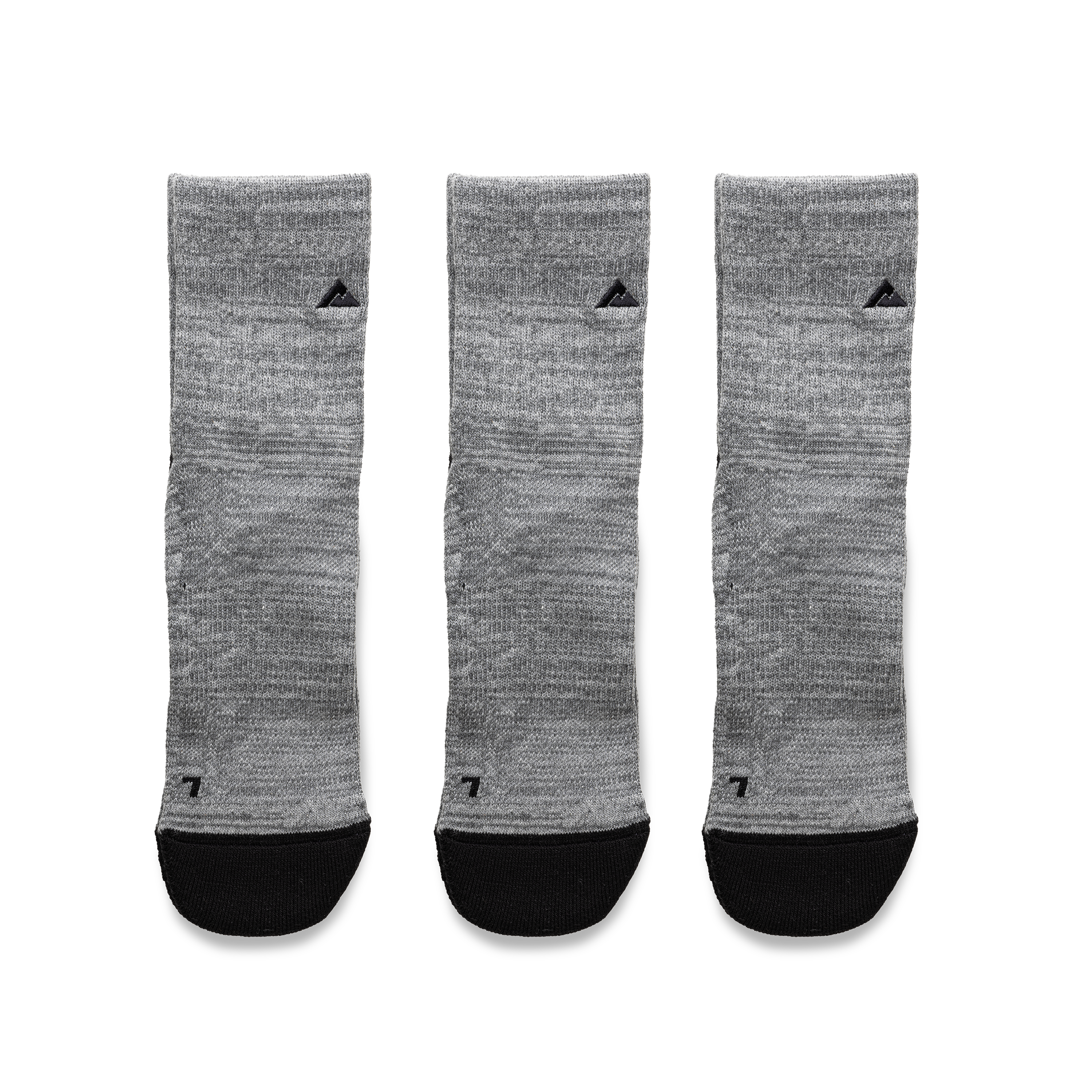 A 3 pack of Ridgemont Staple Quarter Socks Grey with light gray toe and heel accents, displayed on a clean white background.