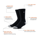A pair of Ridgemont socks featuring Ribbed Body, Tall Welt Cuff, Mesh Vents, Y-Gore Seam, Right Left Specific Toe Box and Full Terry Foot-Bed.