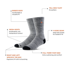 A pair of Ridgemont socks featuring Ribbed Body, Tall Welt Cuff, Mesh Vents, Y-Gore Seam, Right Left Specific Toe Box and Full Terry Foot-Bed.