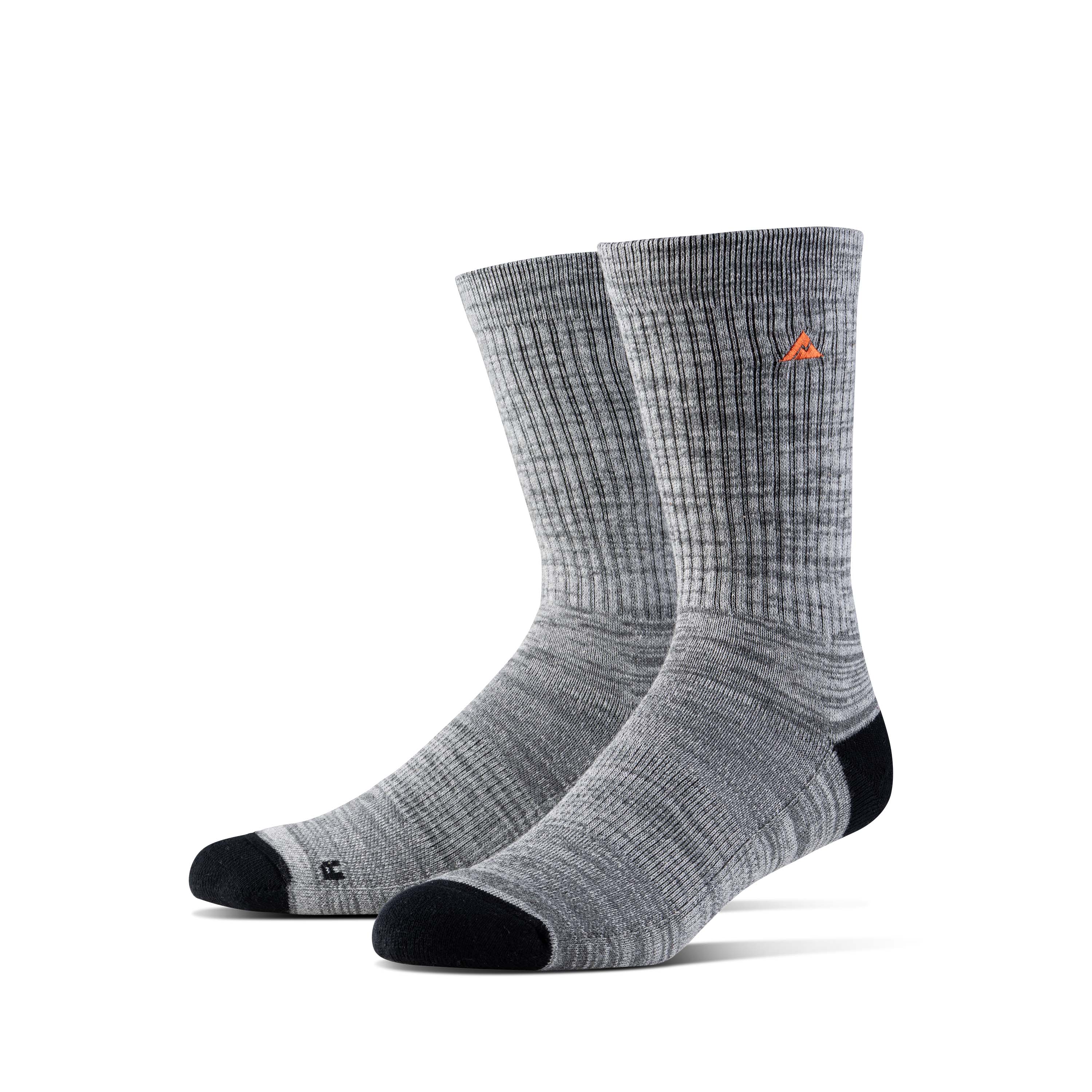 Pair of Ridgemont Staple Socks in Grey with Black heel and toe box and orange logo