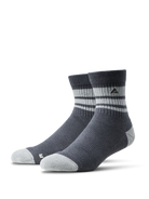 A pair Ridgemont Trailblazer Quarter socks in Storm Blue with light gray stripes and matching light gray toes and heels, displayed on a clean white background.